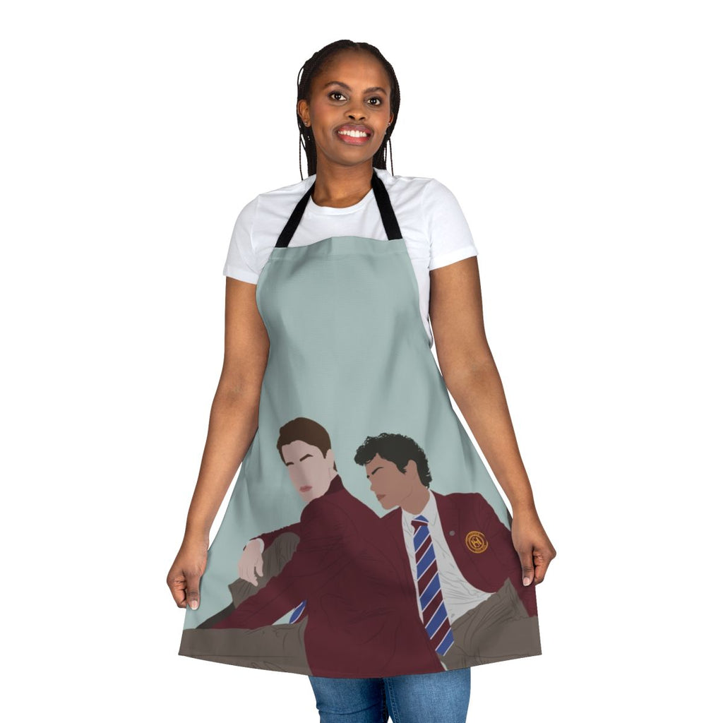 Young Royals inspired apron featuring a minimalist line art design of Prince Wilhelm and Simon Eriksson