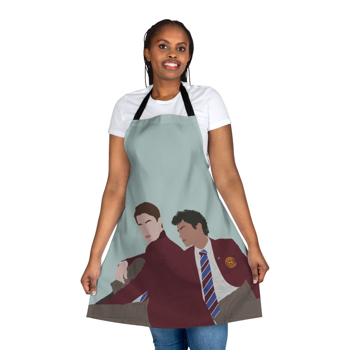 Young Royals inspired apron featuring a minimalist line art design of Prince Wilhelm and Simon Eriksson