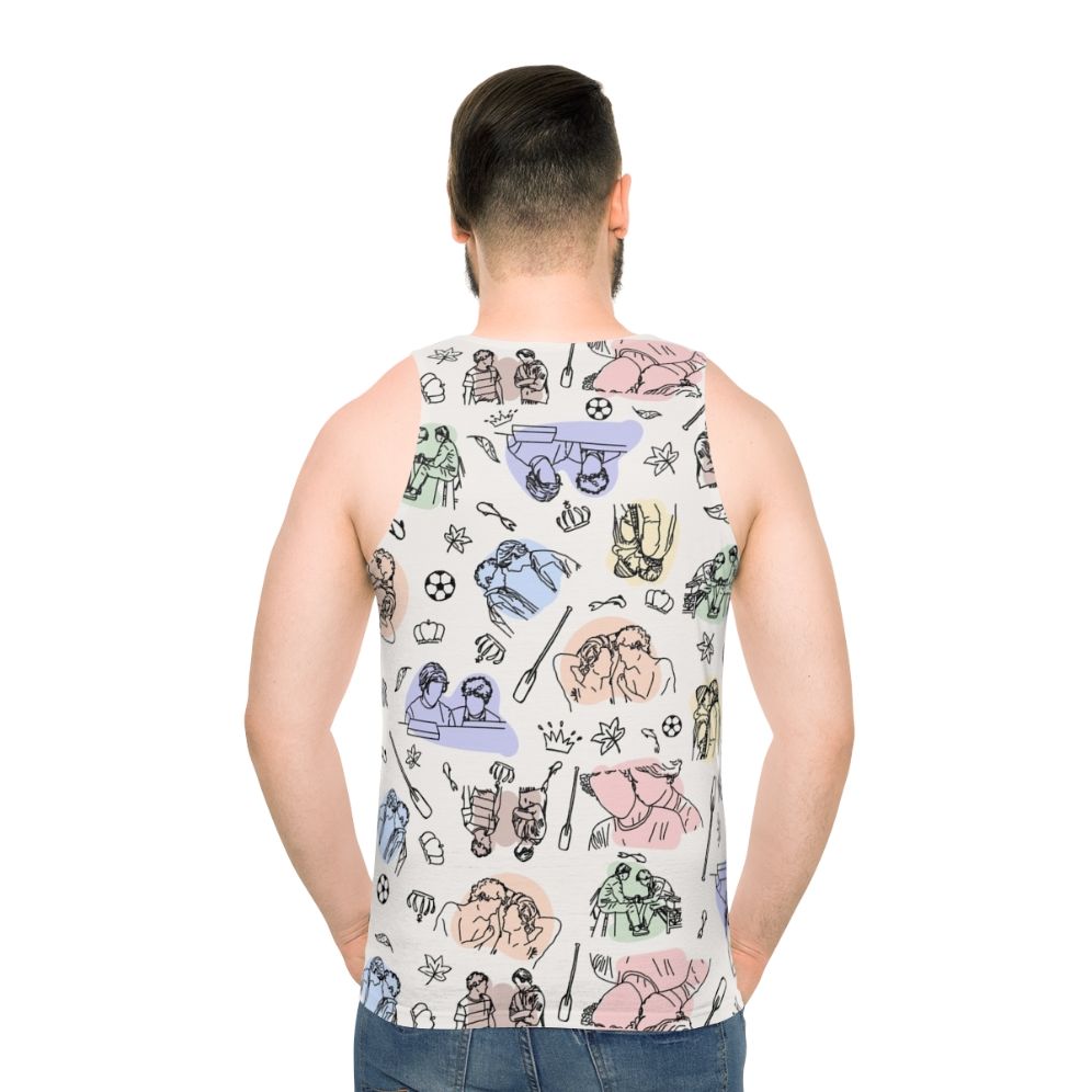 Minimal line art tank top design featuring characters from the Netflix series "Young Royals"