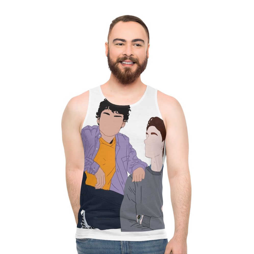 Model wearing Young Royals unisex tank top