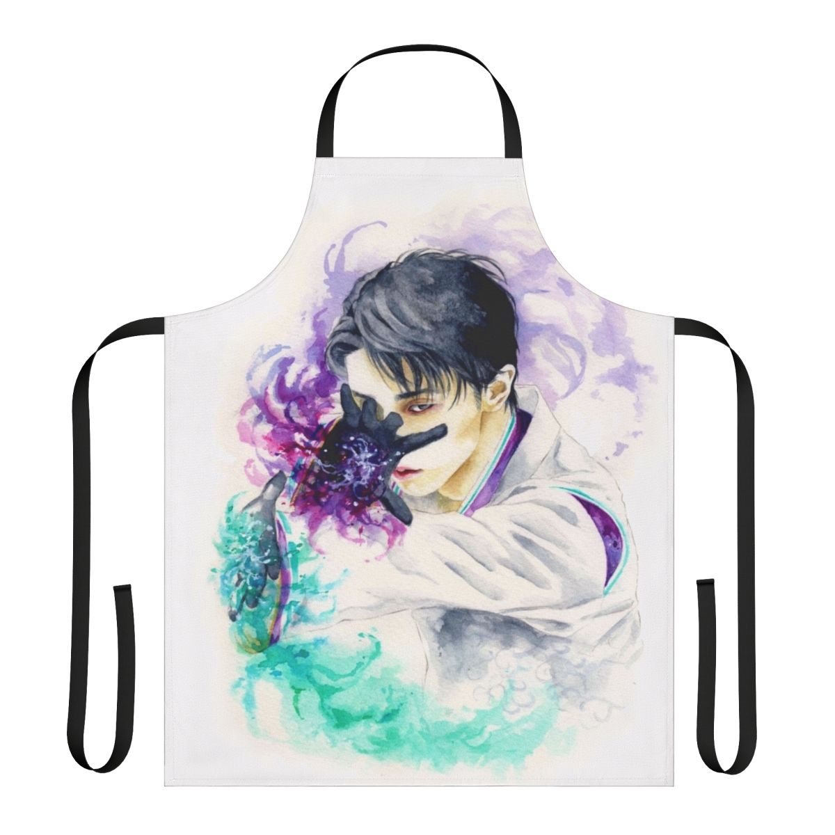 Yuzuru Hanyu figure skating inspired apron with a watercolor fanart design