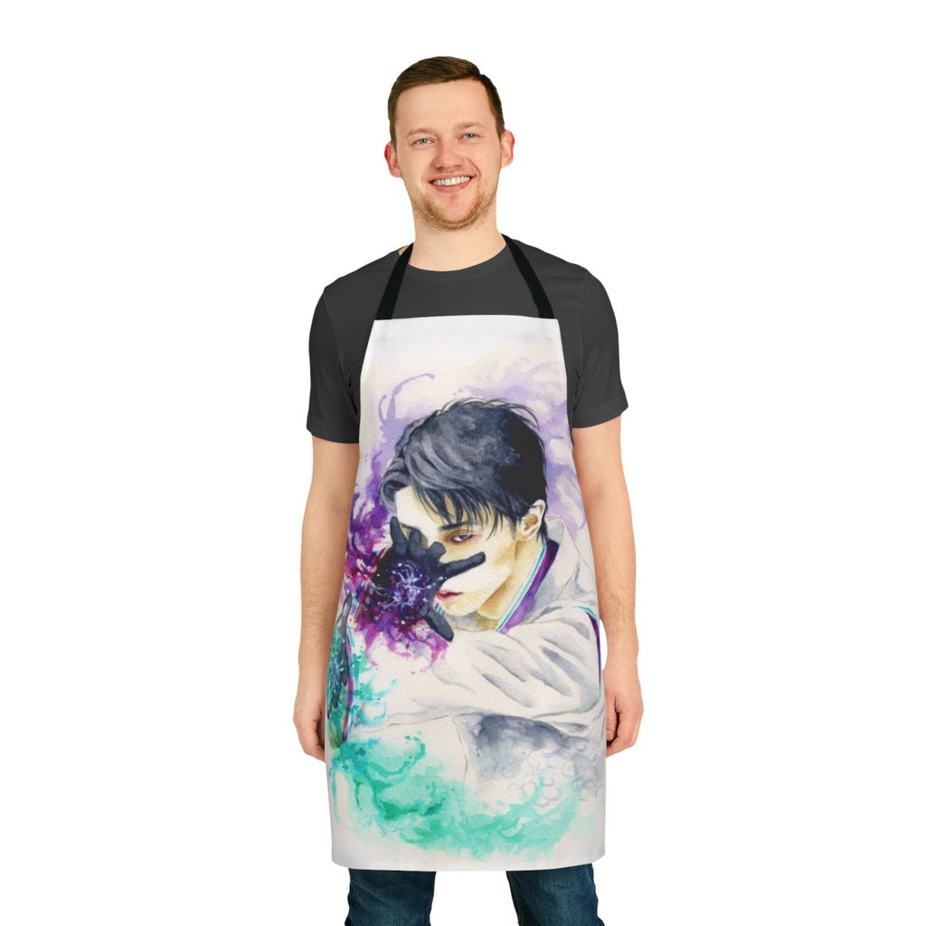 Yuzuru Hanyu figure skating inspired apron with a watercolor fanart design