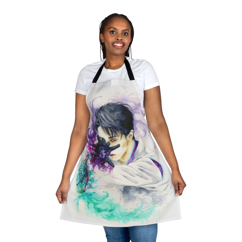 Yuzuru Hanyu figure skating inspired apron with a watercolor fanart design
