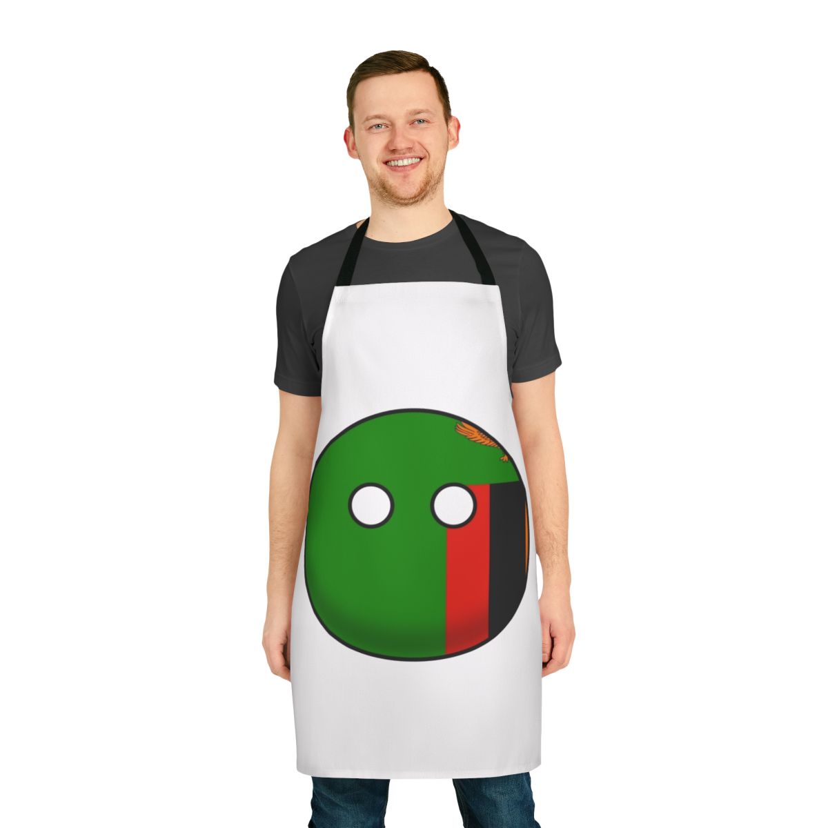 Zambia inspired countryball design printed on a high-quality apron for cooking and baking.