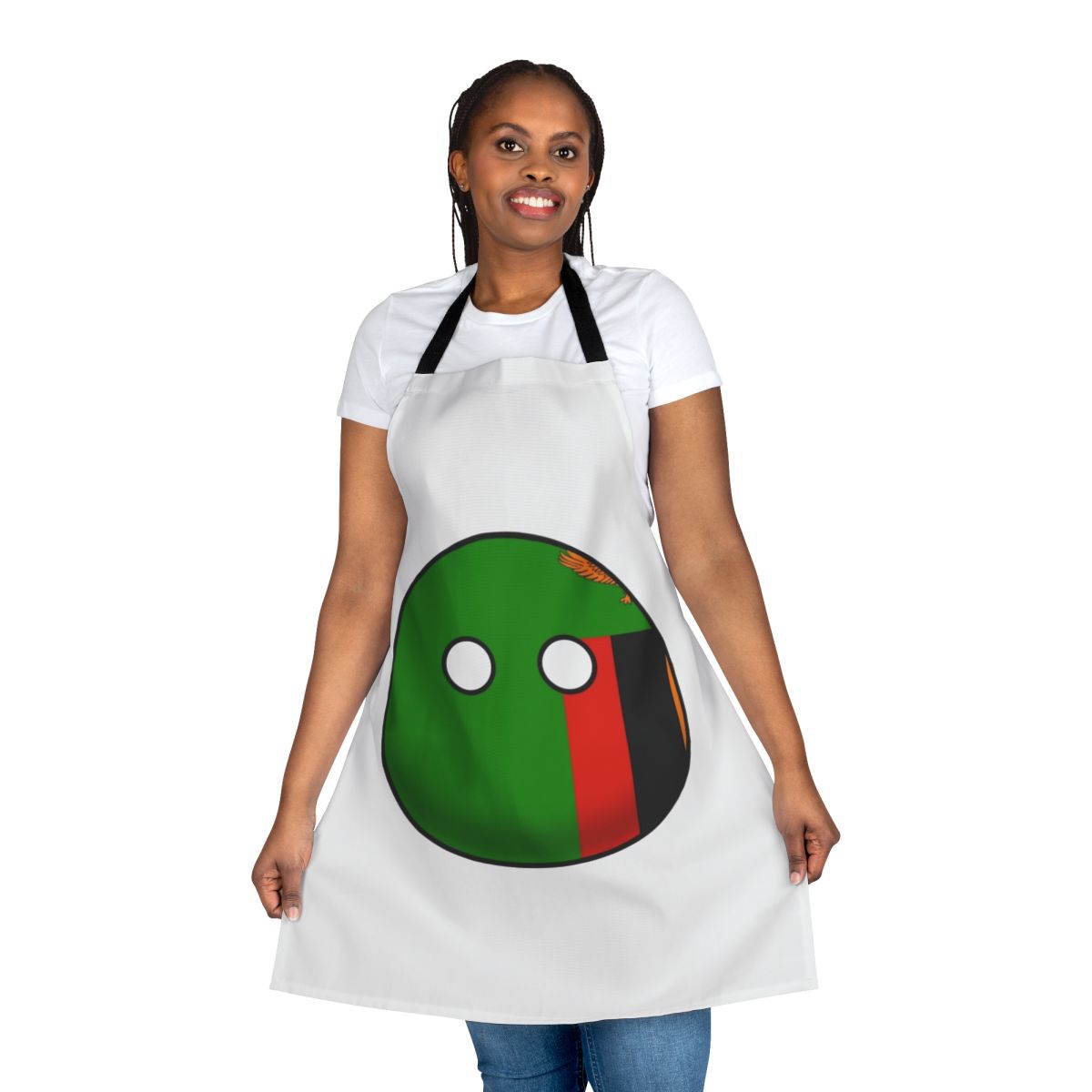 Zambia inspired countryball design printed on a high-quality apron for cooking and baking.