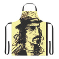 An apron featuring a hand-drawn portrait of the iconic musician Frank Zappa.