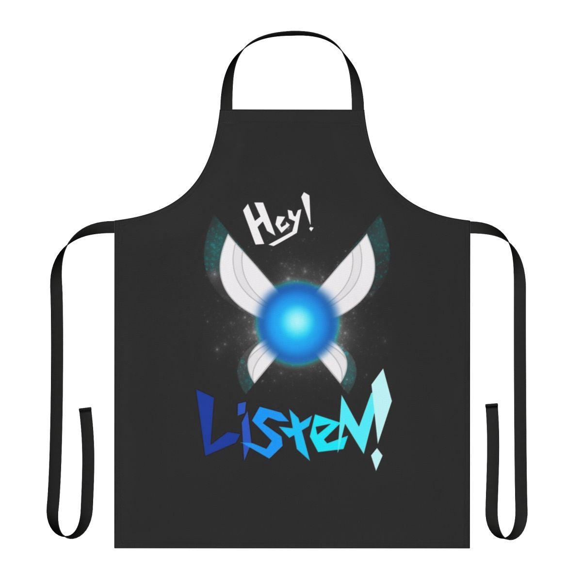 Fantasy-themed apron featuring the iconic "Hey Listen!" phrase from the Legend of Zelda series