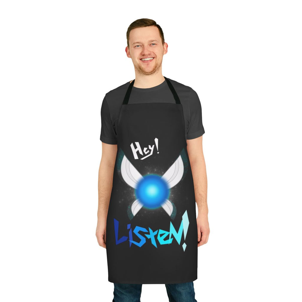 Fantasy-themed apron featuring the iconic "Hey Listen!" phrase from the Legend of Zelda series