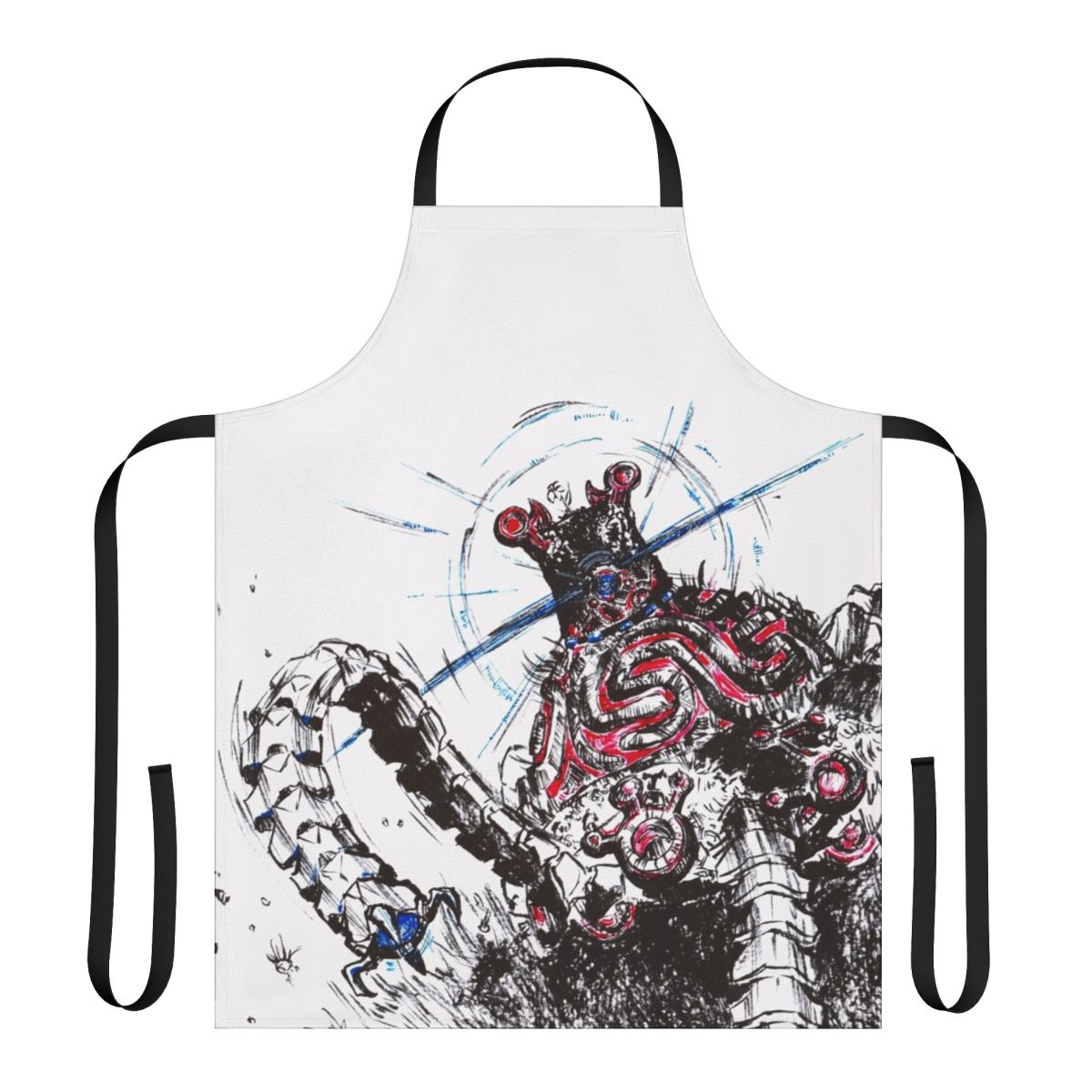 Zelda-inspired guardian apron in black and white design