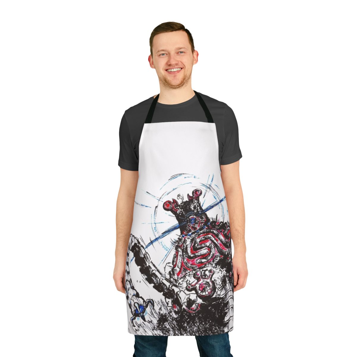 Zelda-inspired guardian apron in black and white design