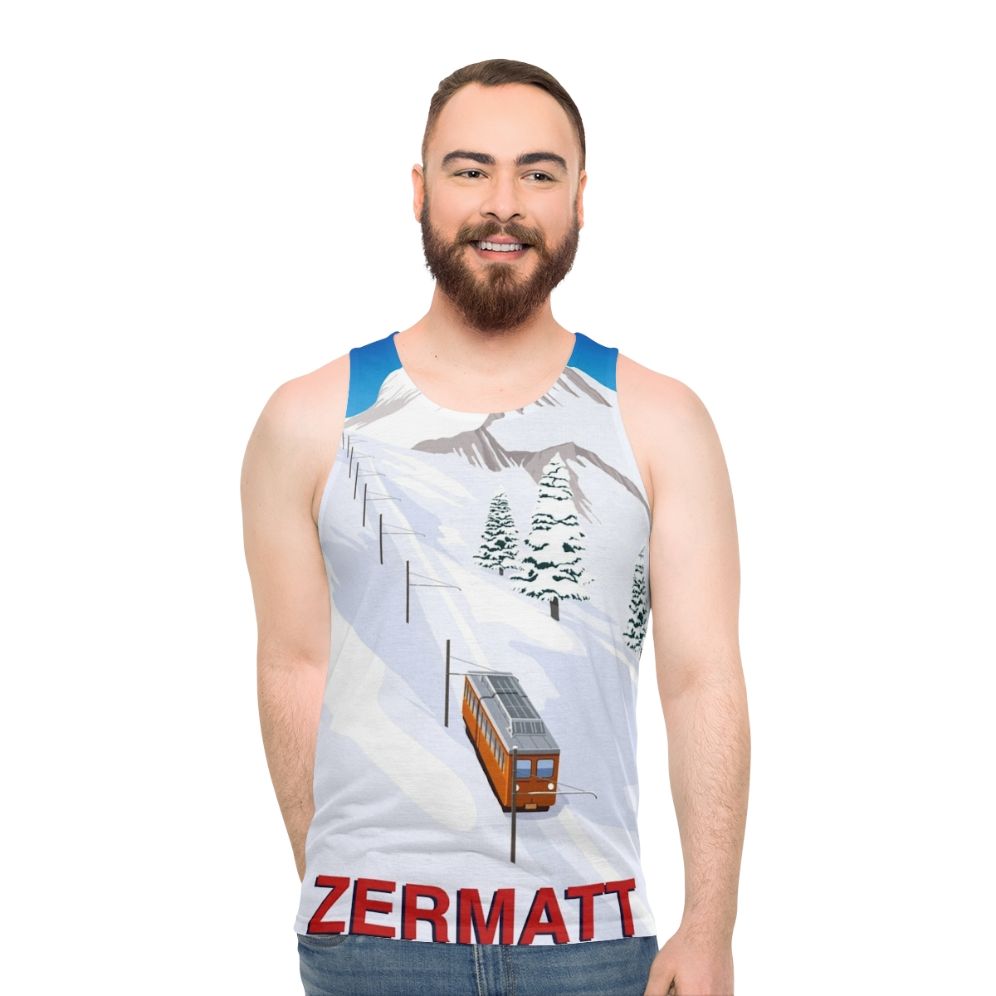 Zermatt Unisex Tank Top with Retro Ski Design