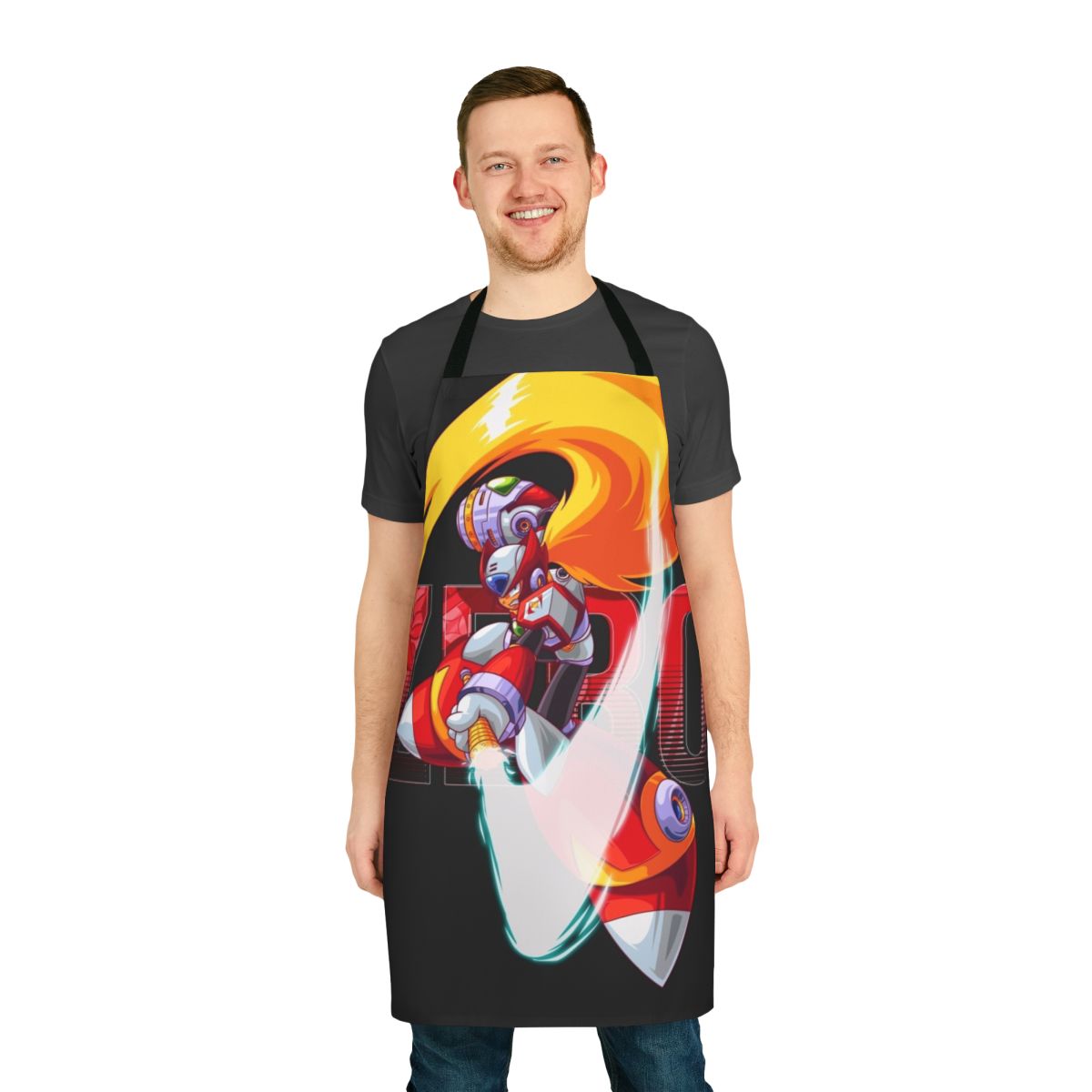 Zero Mega Man inspired apron with classic gaming graphics