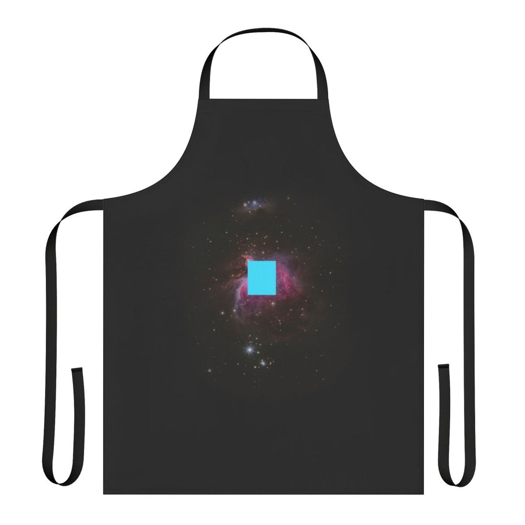 Zima Blue themed kitchen apron with tile, robot, and death inspired artwork