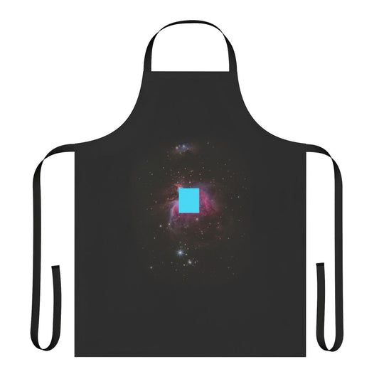 Zima Blue themed kitchen apron with tile, robot, and death inspired artwork