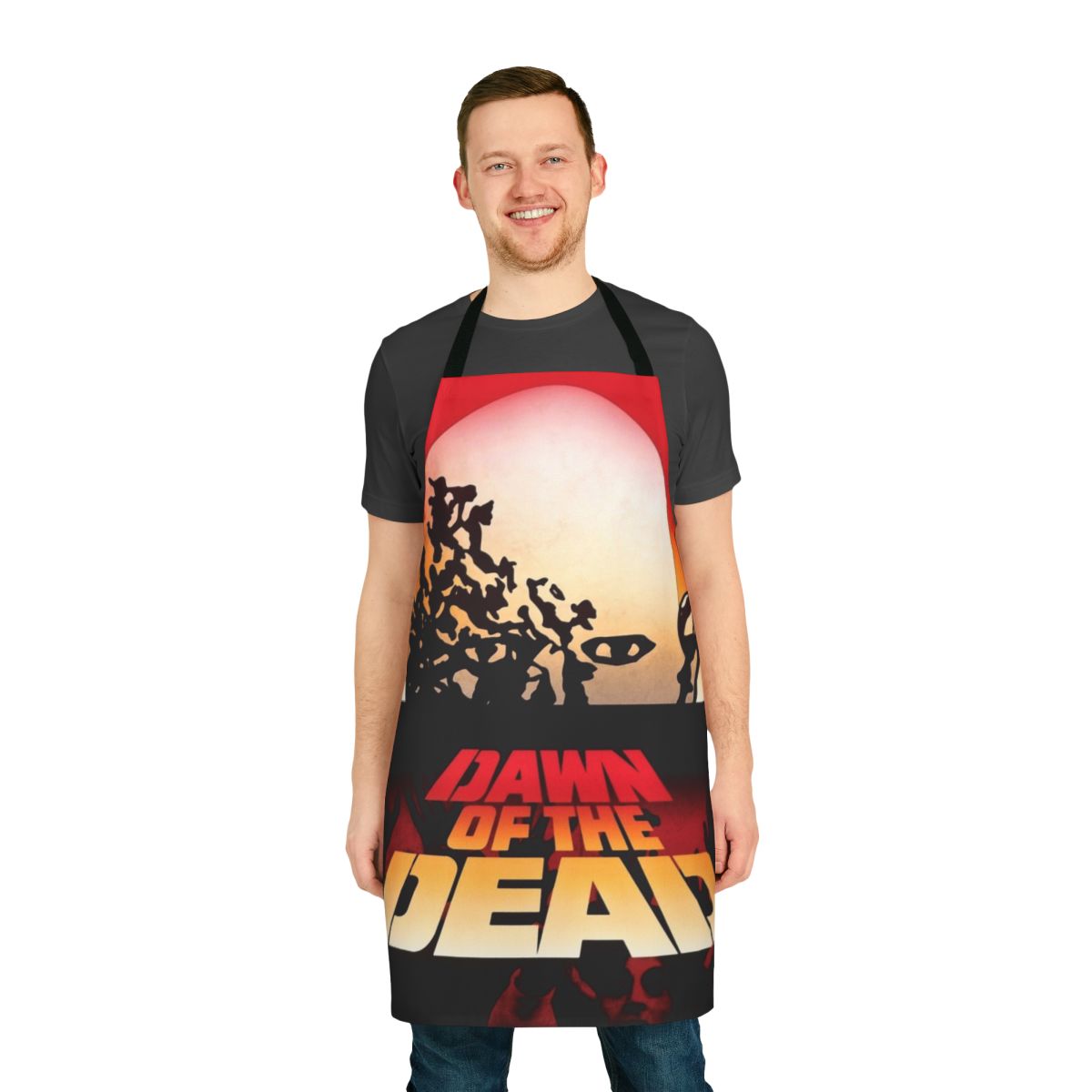 Dawn of the Dead inspired zombie apron with horror movie graphics