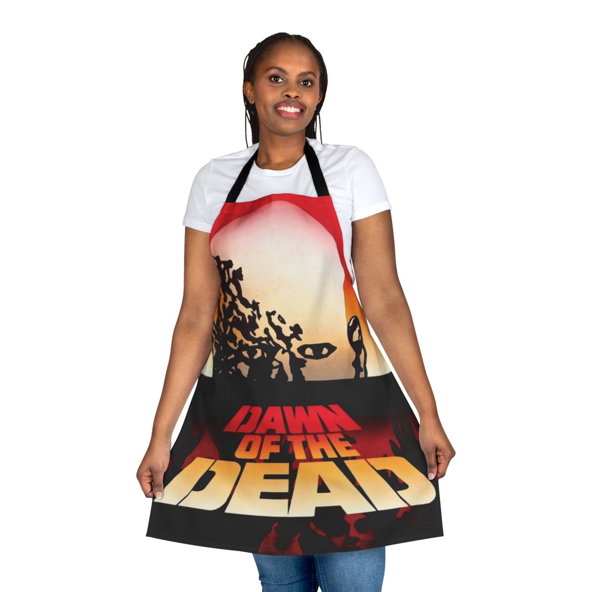Dawn of the Dead inspired zombie apron with horror movie graphics