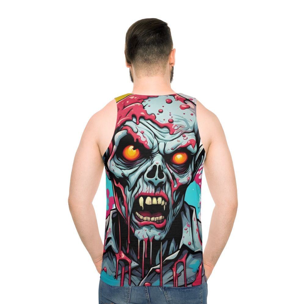 Zombie apocalypse unisex tank top with chaotic undeath paint drip