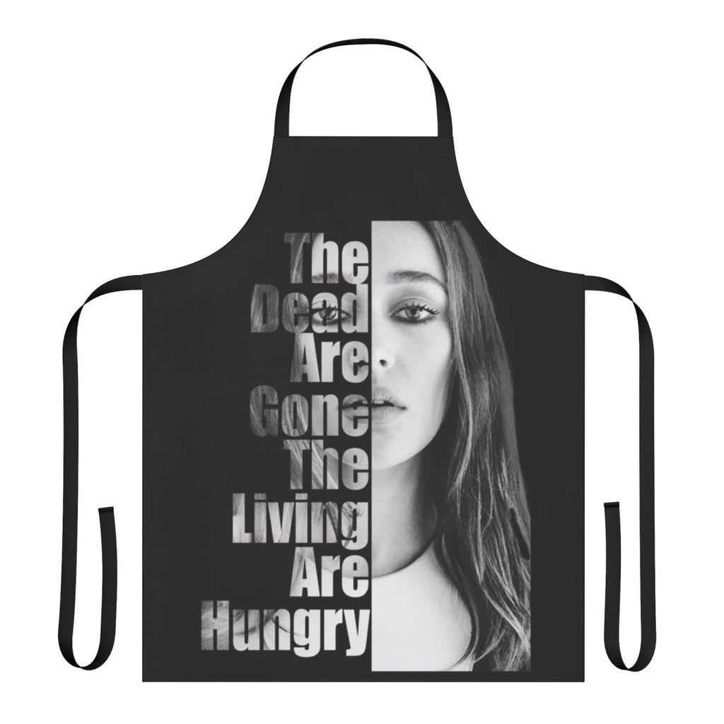 Zombie apocalypse themed apron with the quote "The Dead Are Gone, The Living Are Hungry"