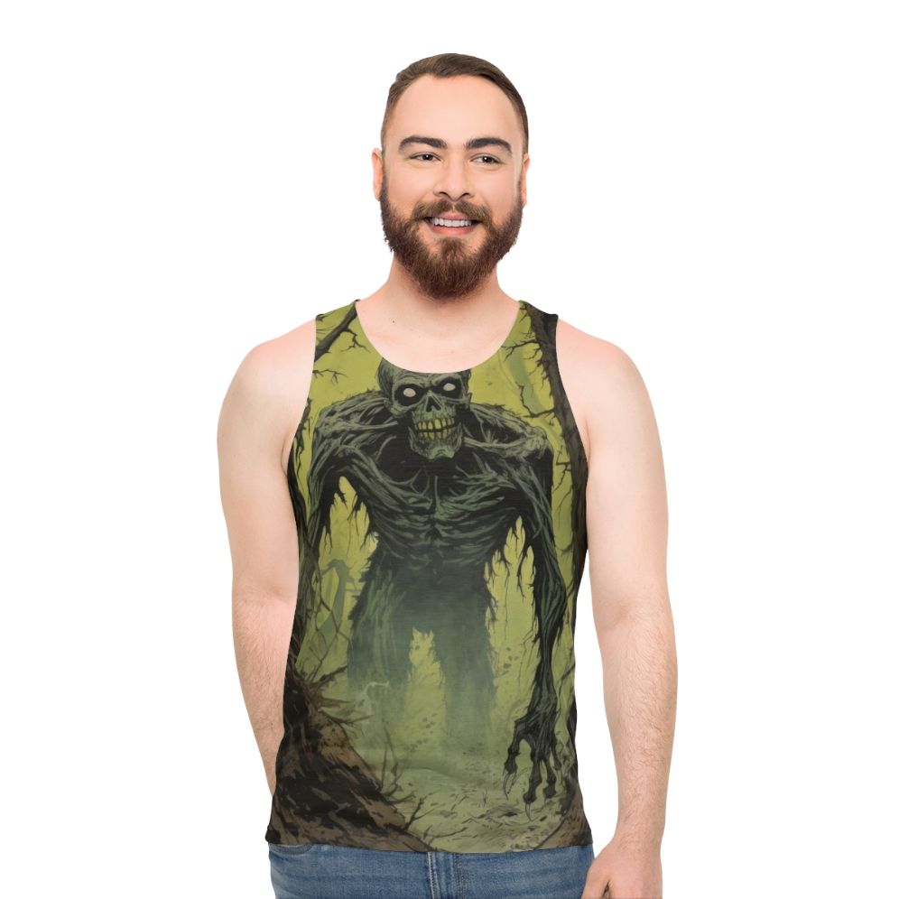 Zombie Stalker Unisex Tank Top with Haunting Illustration
