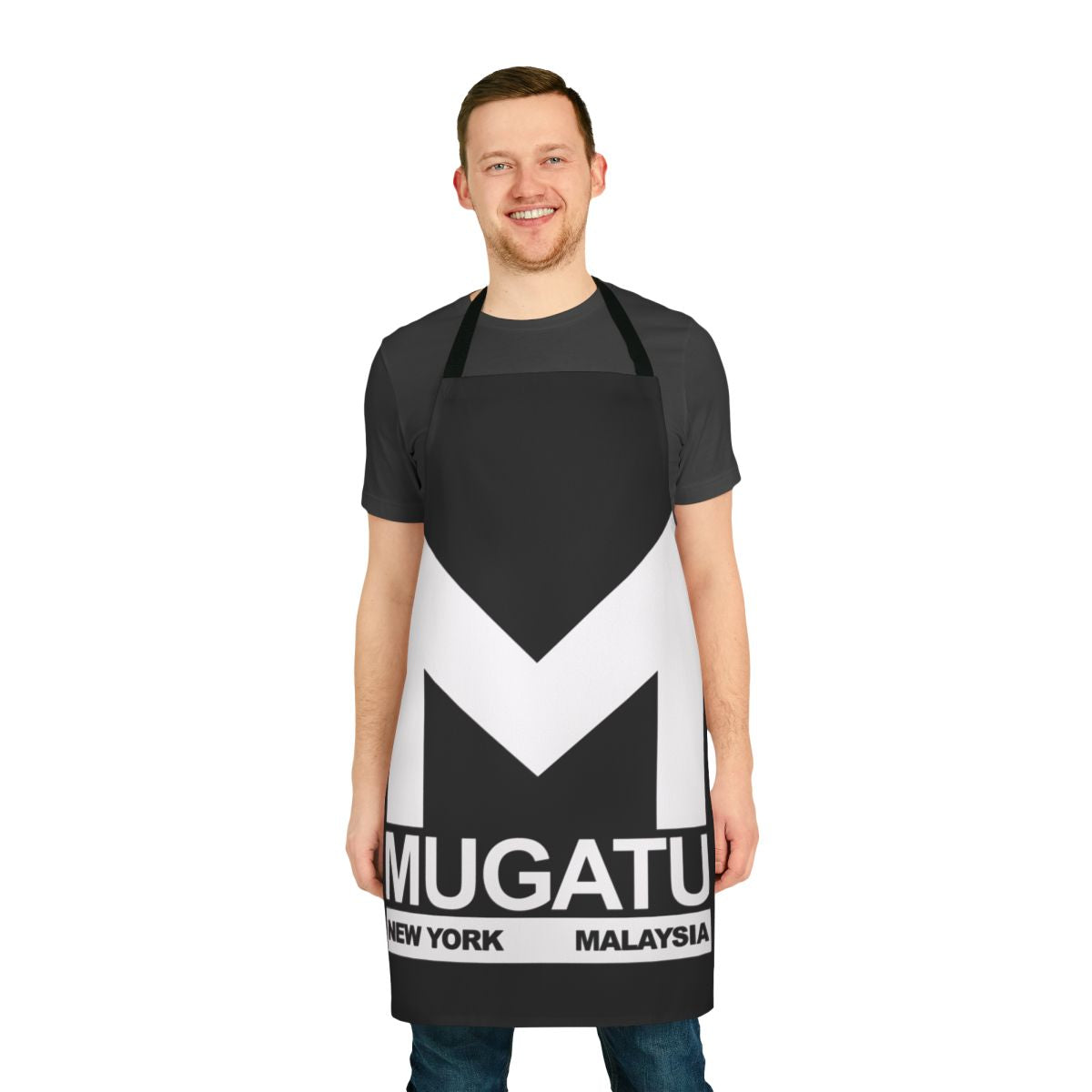 "Zoolander-inspired apron featuring the iconic 'Blue Steel' look"