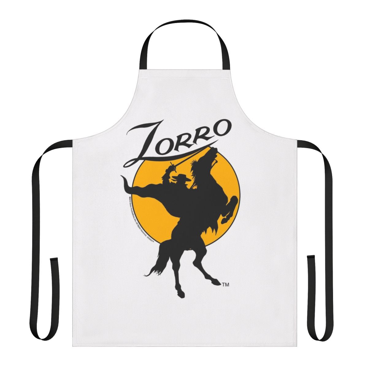 Zorro silhouette apron with horse rider design in a western style