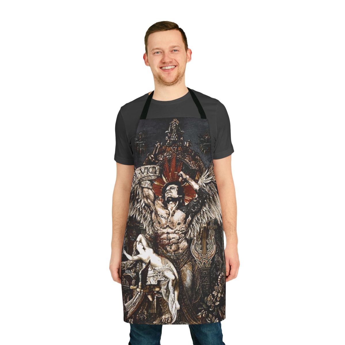 Zyzz-inspired artwork printed on a high-quality apron for electronic dance music fans